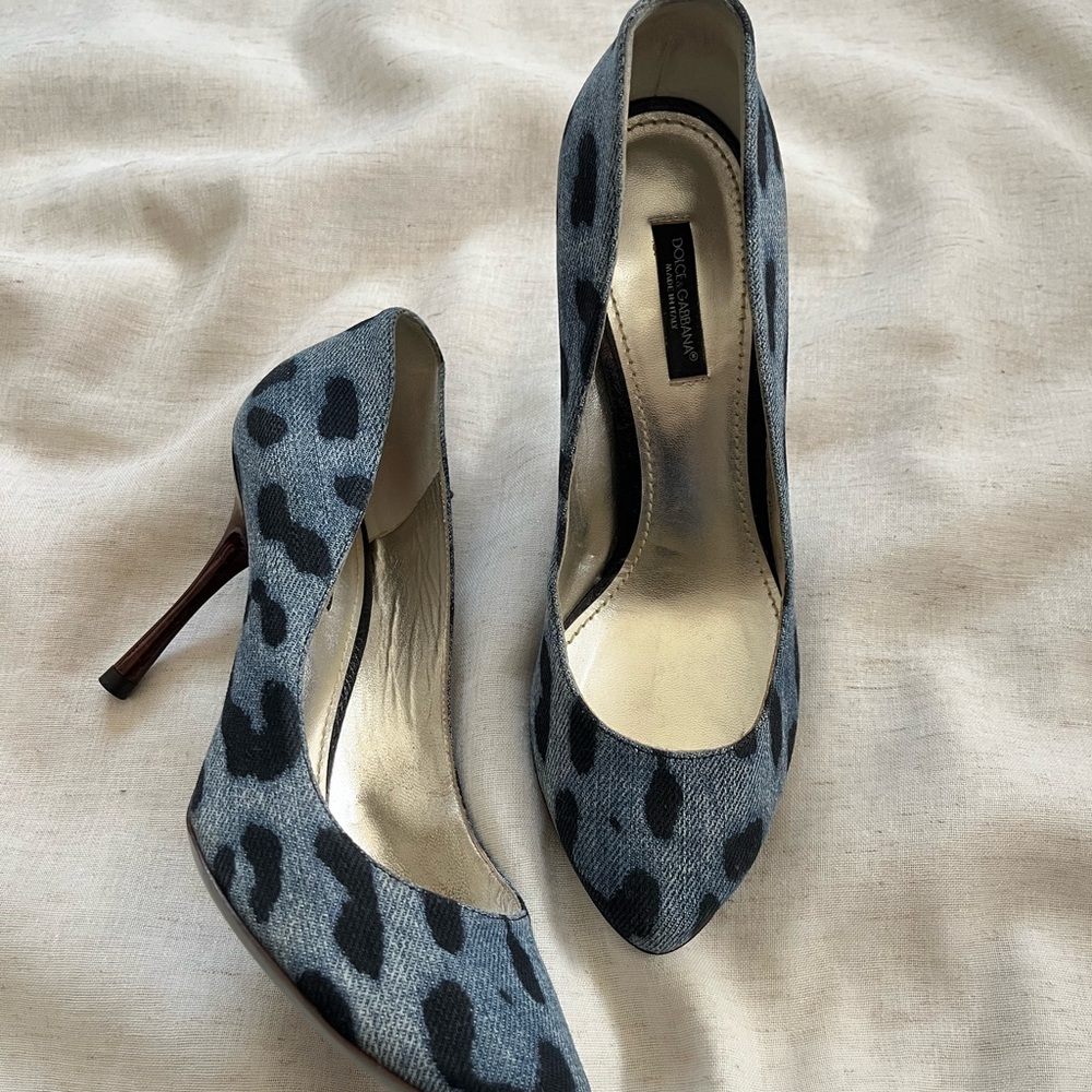 Dolce & Gabbana Y2K Denim Cheetah Print Heels